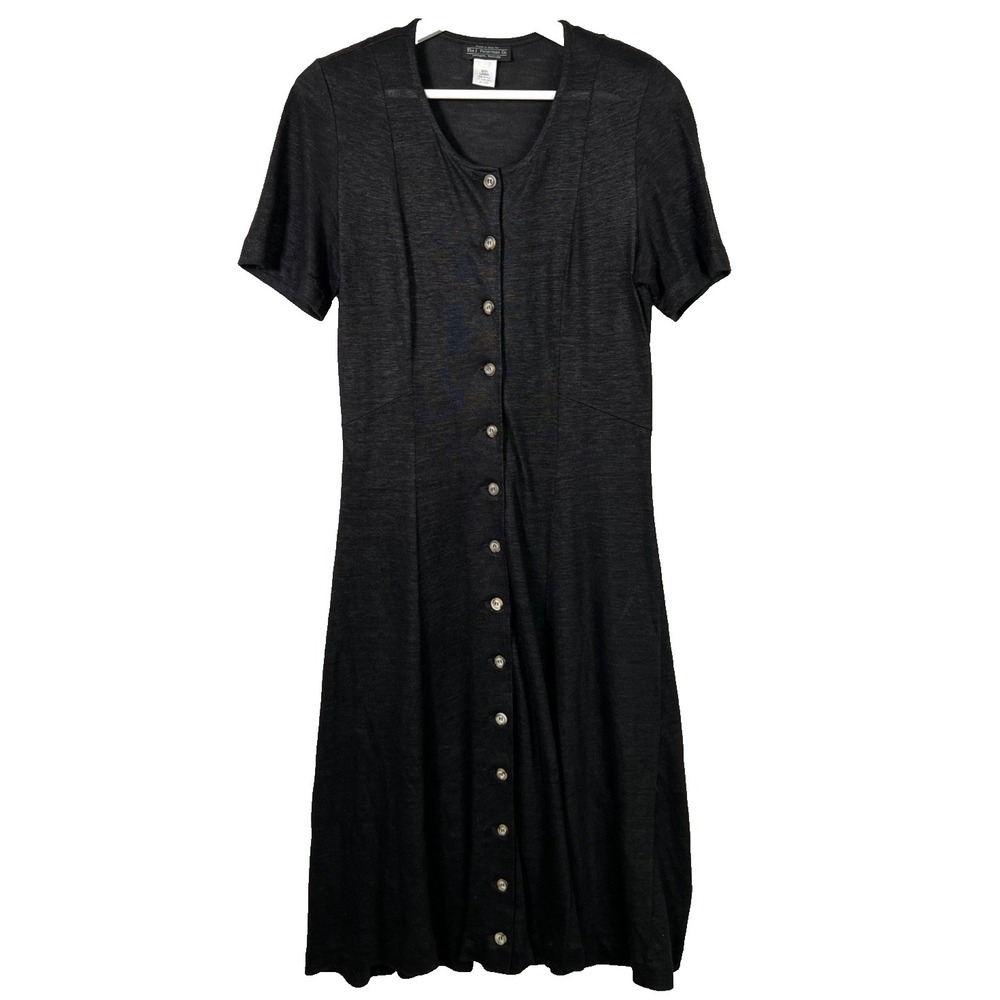 J. Peterman Co Maxi Dress Sz 10 Black 100% Linen Button Front Made in Italy Vtg